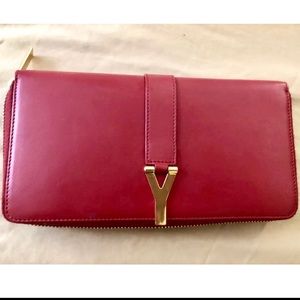 Authentic YSL Saint Laurent Y Ligney Red Wallet